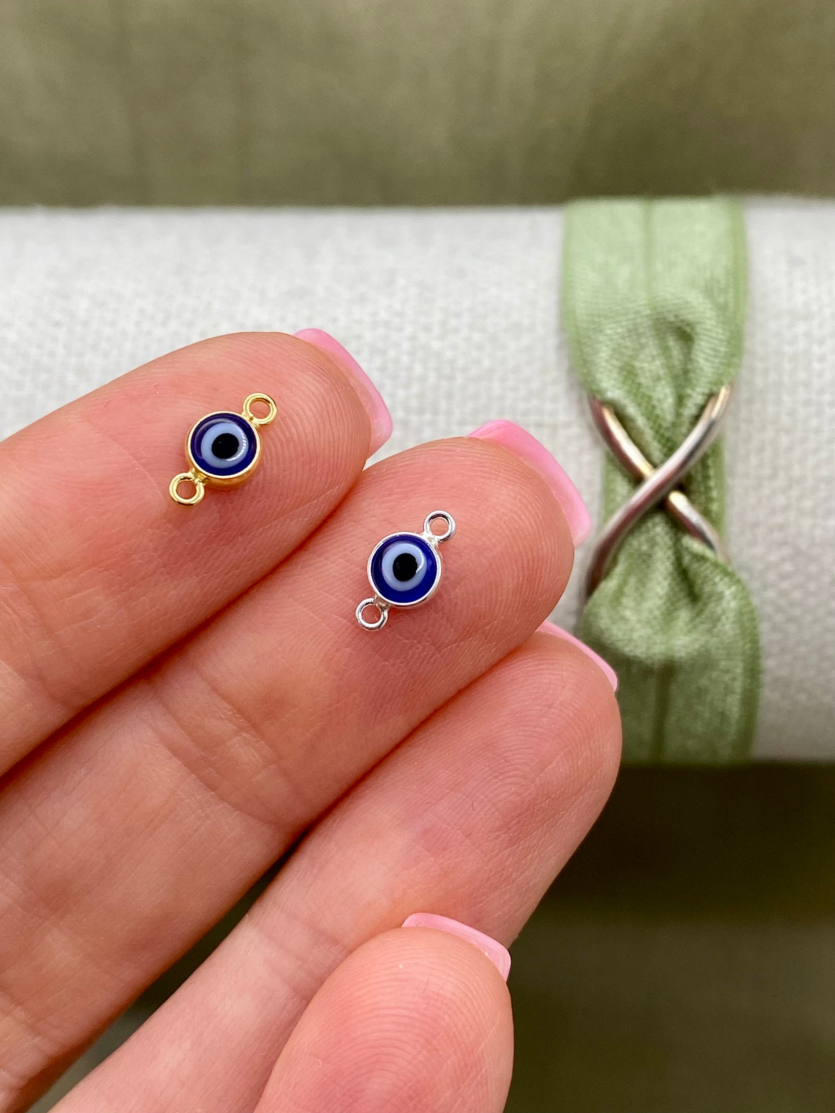 Blue Evil Eye Connectors 4mm - 3 Pack - B48 (Handmade Glass)