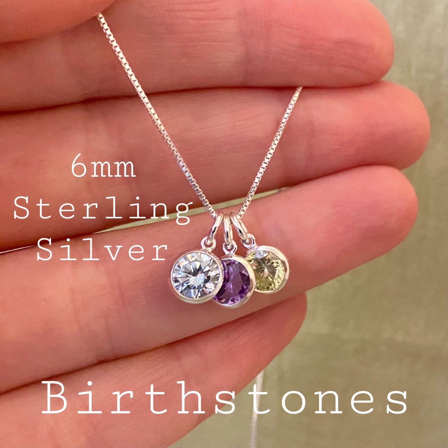 6mm Birthstone Charms - Sterling Silver - B30S