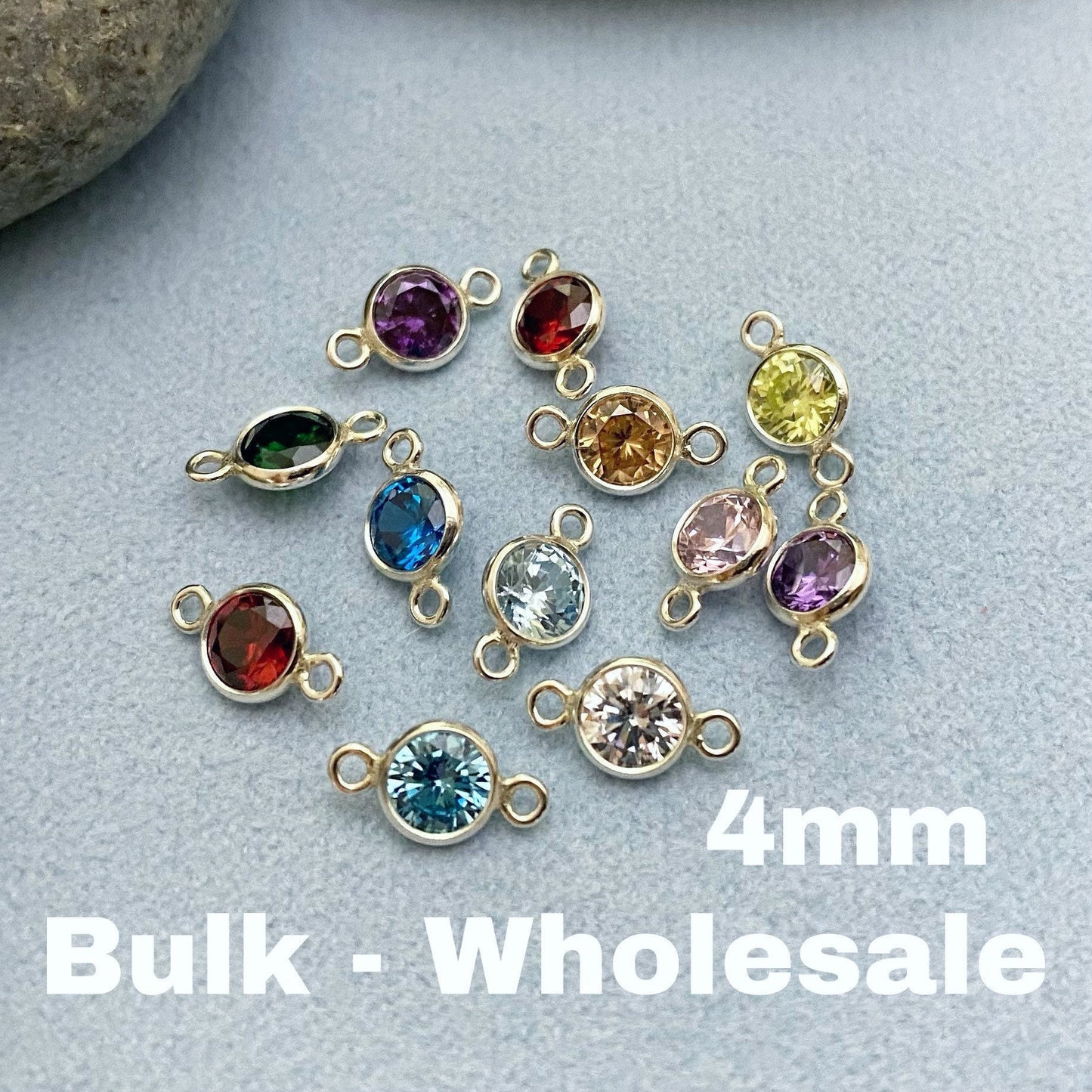4mm Birthstone Connectors Round - Sterling Silver - B2S - OG Colors