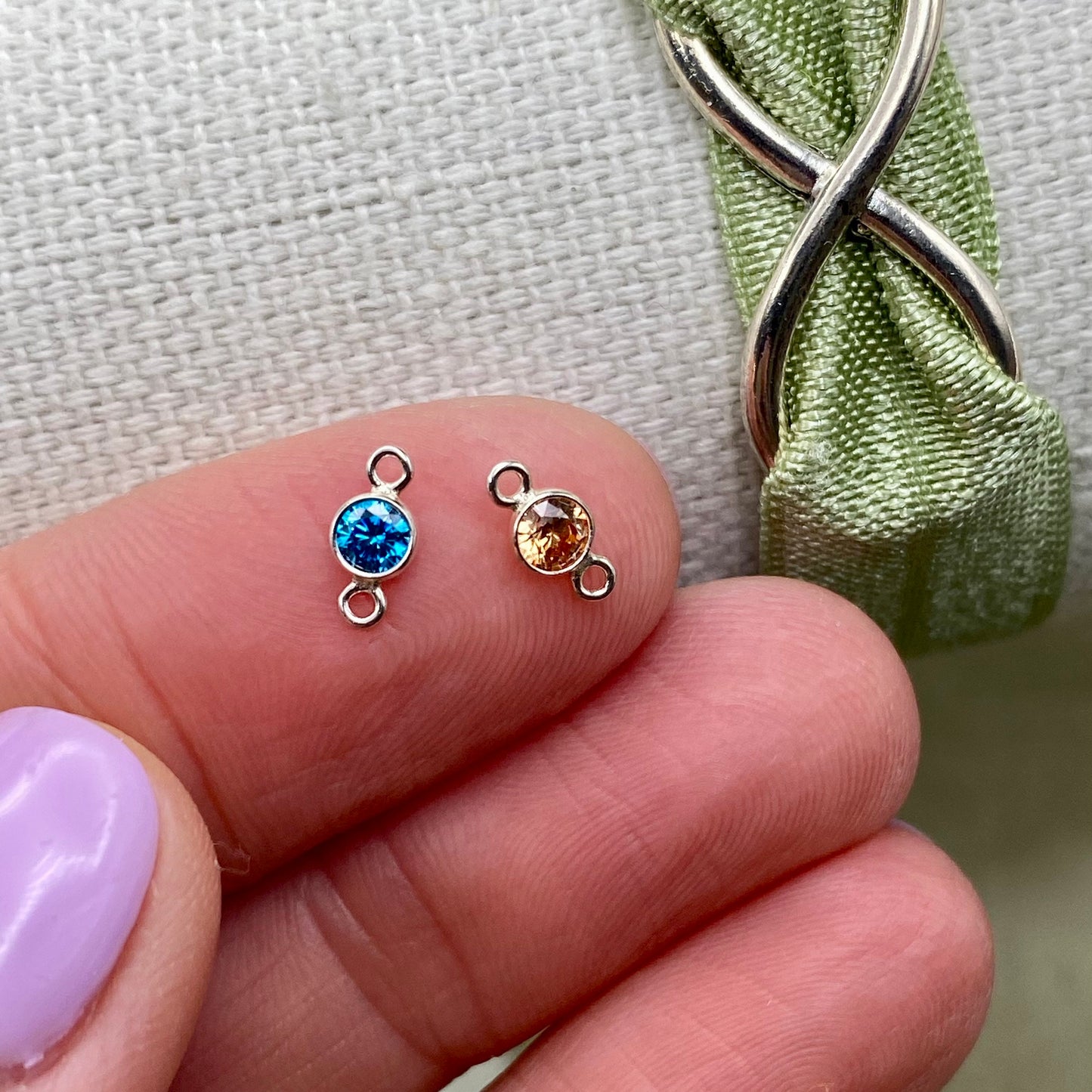 3mm Birthstone Connectors - Sterling Silver - B1S