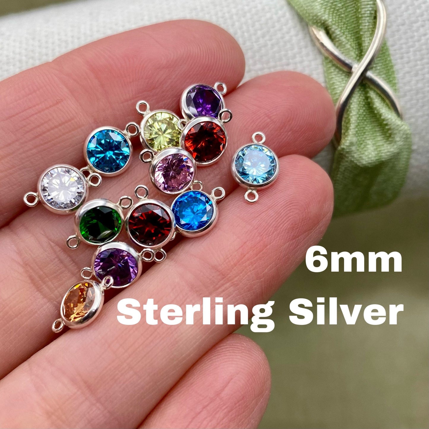 6mm Birthstone Connectors - Sterling Silver - B3S - OG Colors