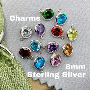 6mm Birthstone Charms - Sterling Silver - B30S - OG Colors