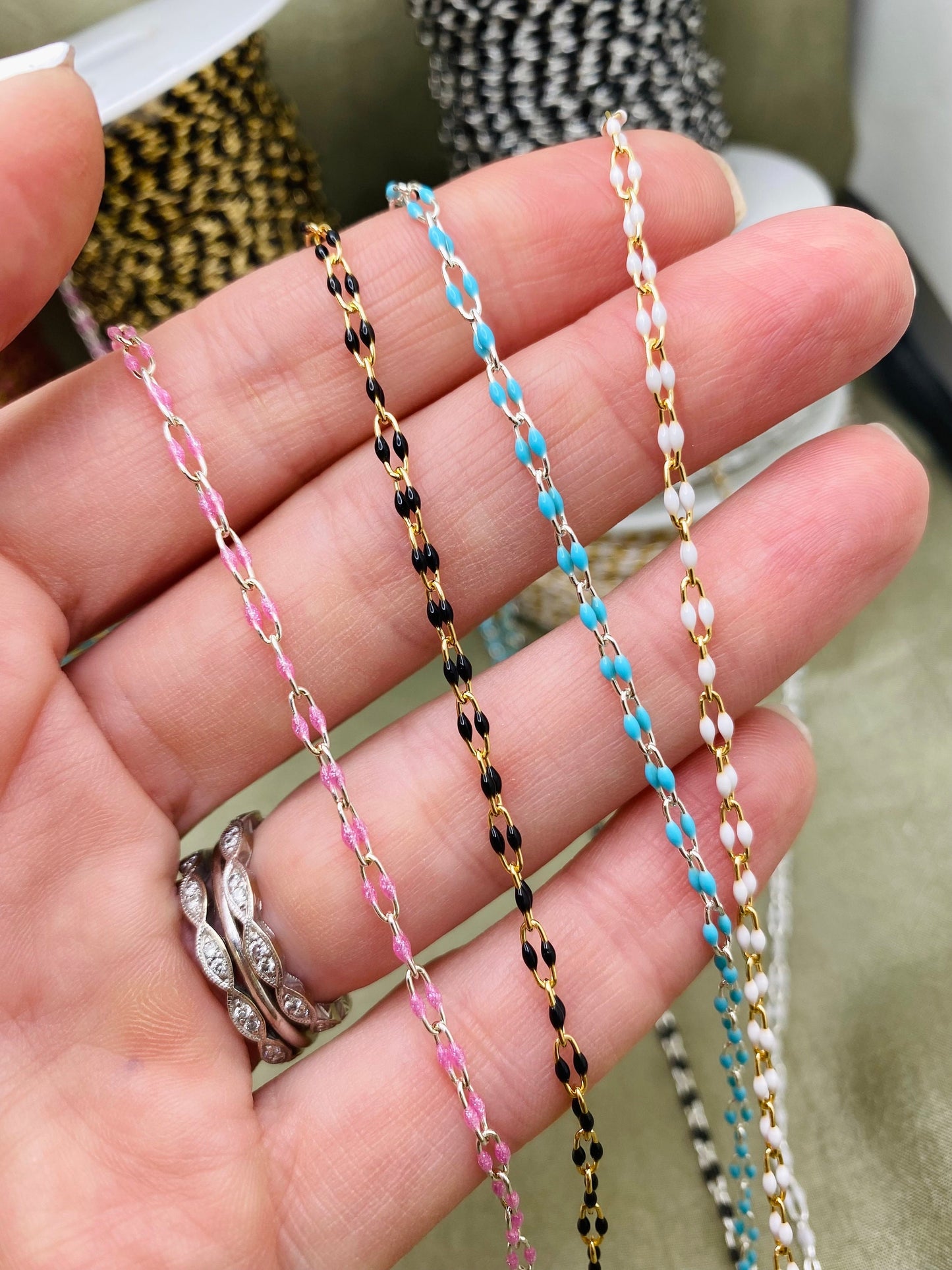 Turquoise Blue Enamel Chain - Twin Paperclip - E12