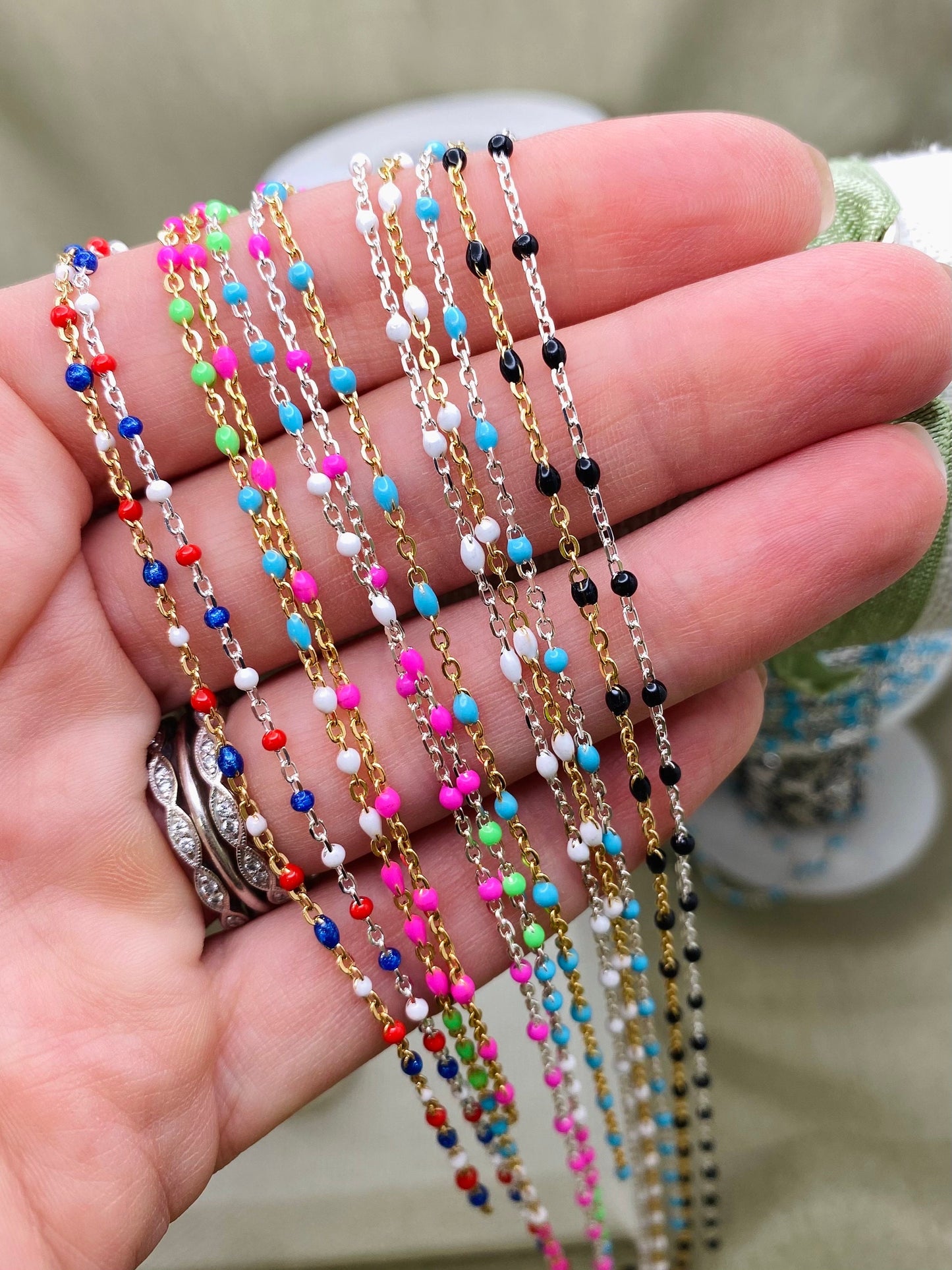 Hot Pink Enamel Chain - Dot Cable - E3
