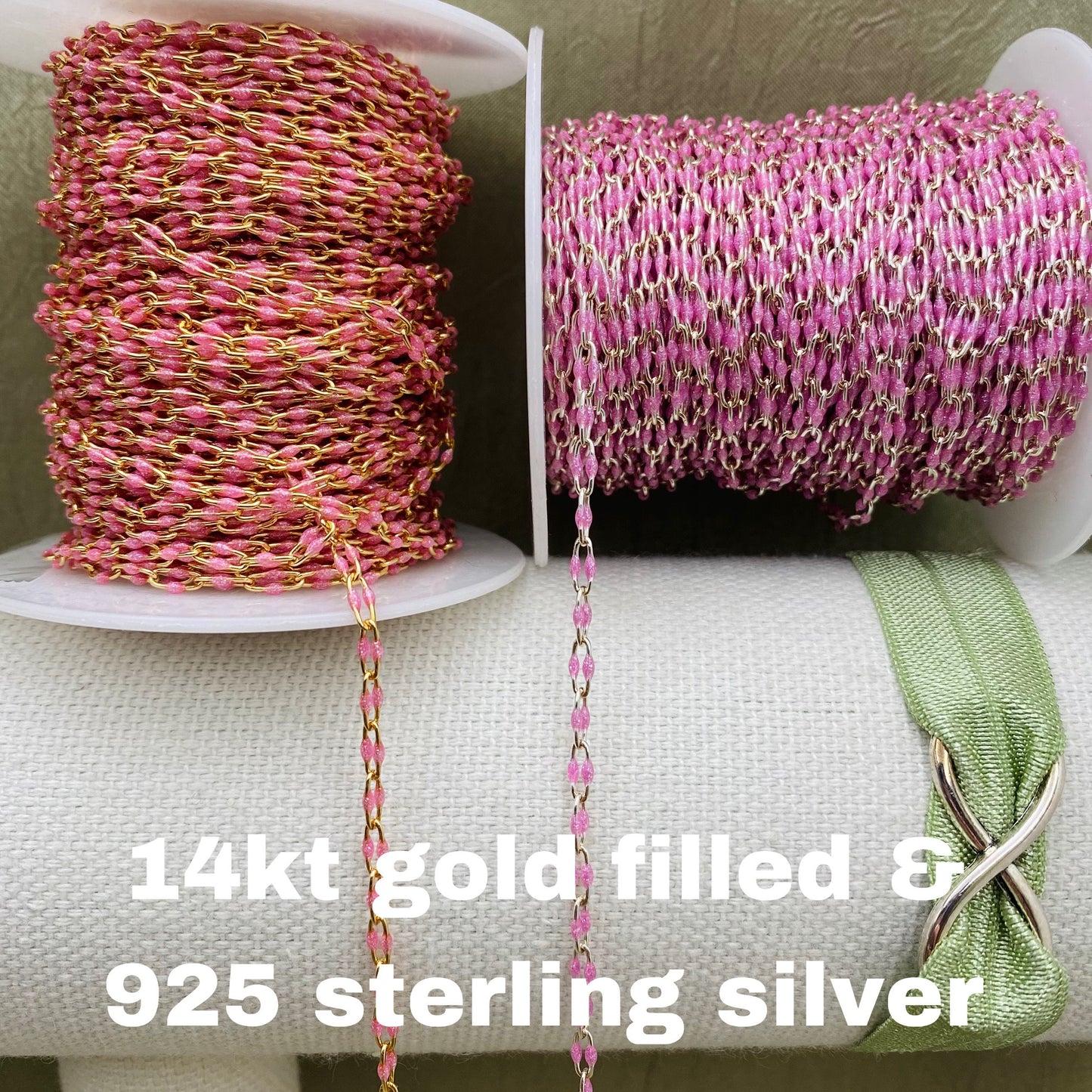 Glitter Pink Enamel Chain - Twin Paperclip - E13