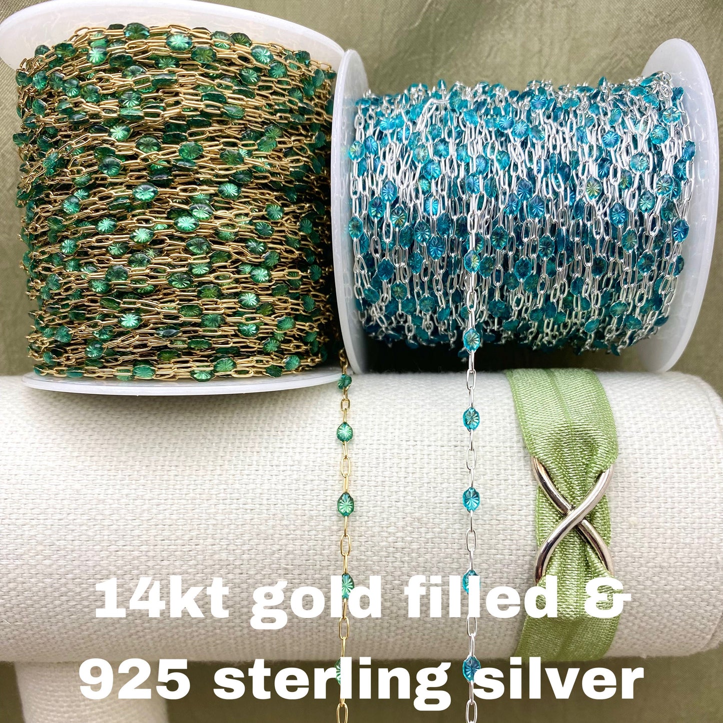 Aqua Teal Blue Green Enamel Chain - Sunburst - E15