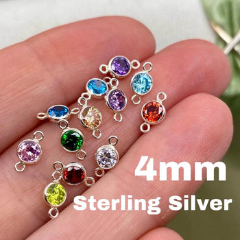 4mm Birthstone Connectors Round - Sterling Silver - B2S - OG Colors