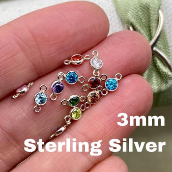3mm Birthstone Connectors - Sterling Silver - B1S - OG Colors