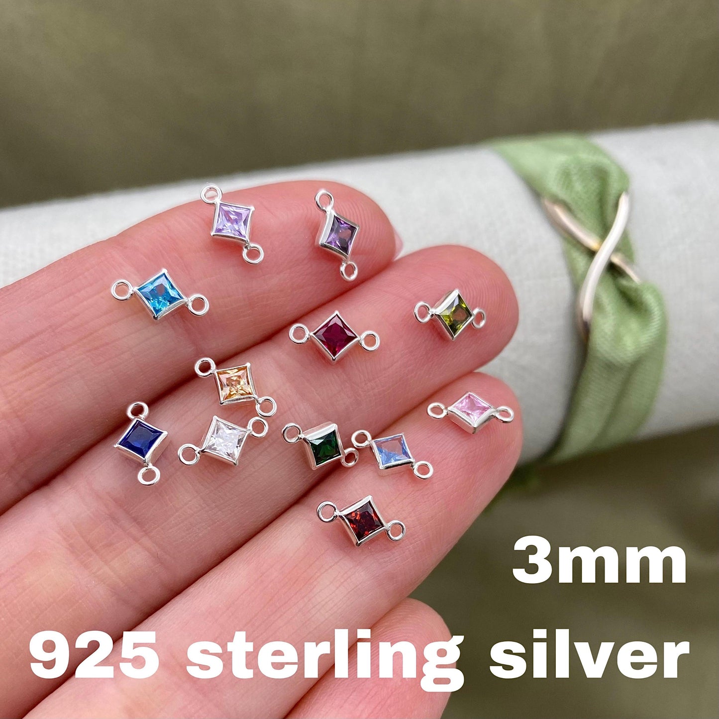 Diamond 3mm Birthstone Connectors - Sterling Silver - B32S