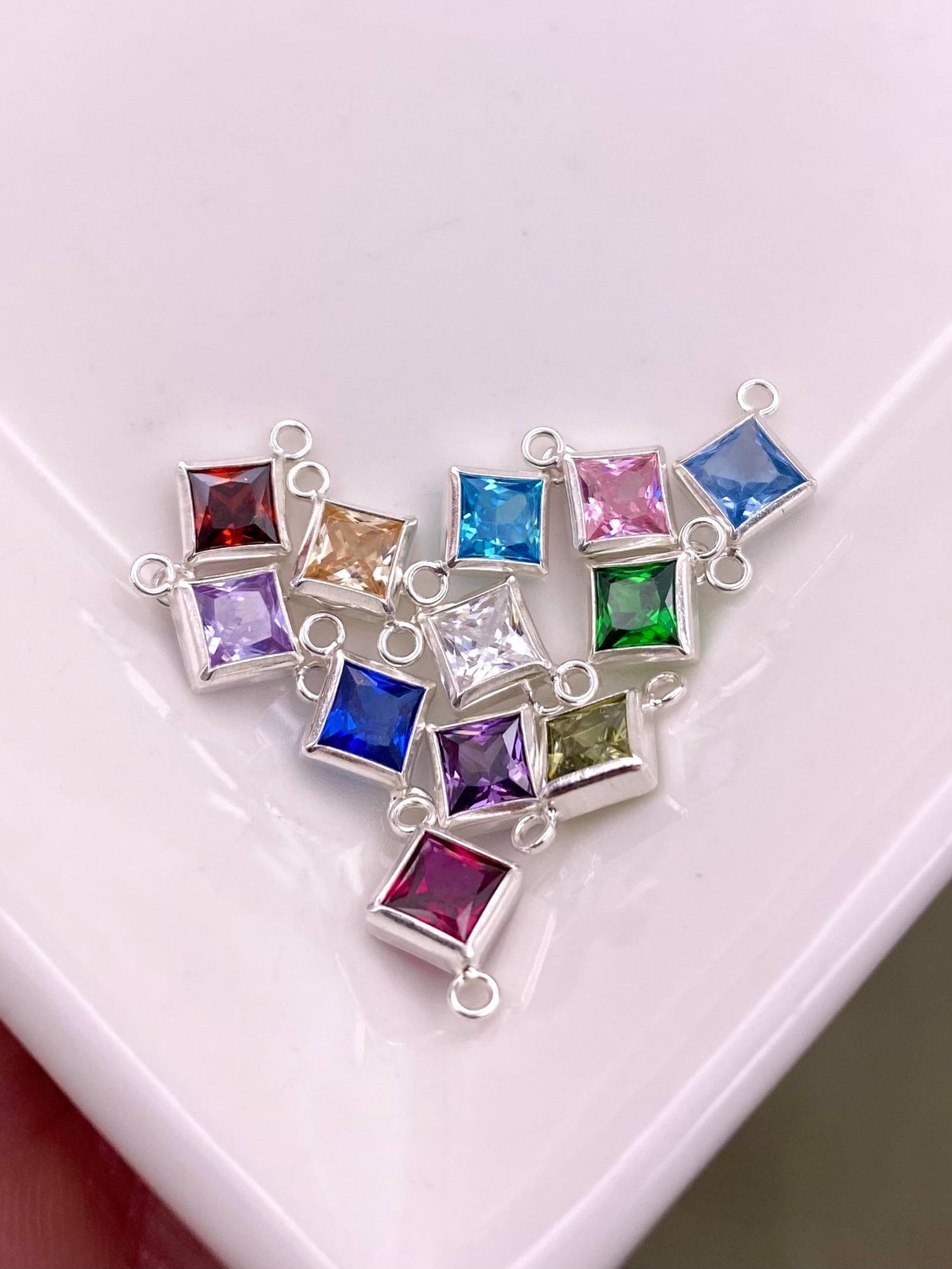 Diamond 3mm Birthstone Connectors - Sterling Silver - B32S