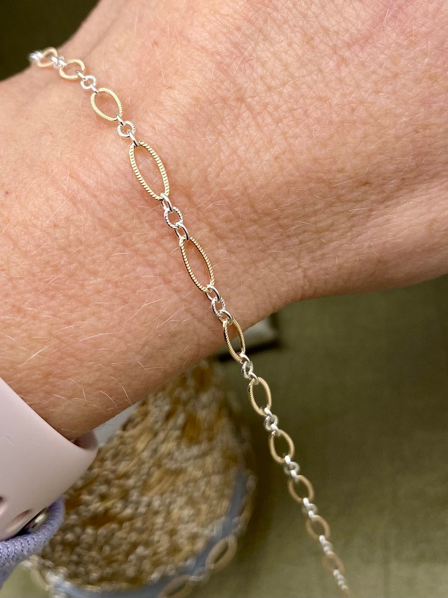 Mixed Metal Textured Oval Long & Short - C34