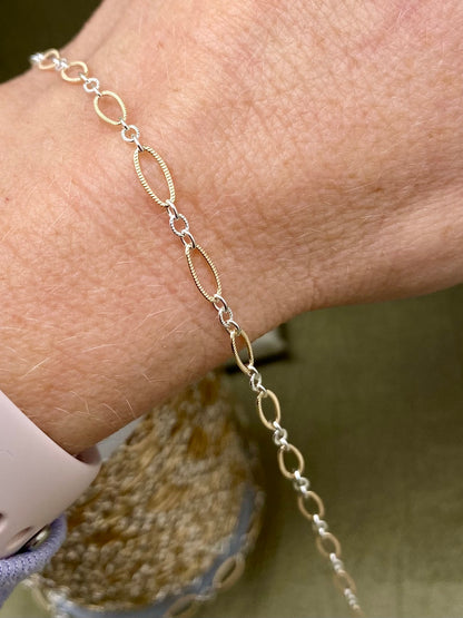 Mixed Metal Textured Oval Long & Short - C34