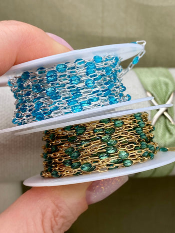 Aqua Teal Blue Green Enamel Chain - Sunburst - E15