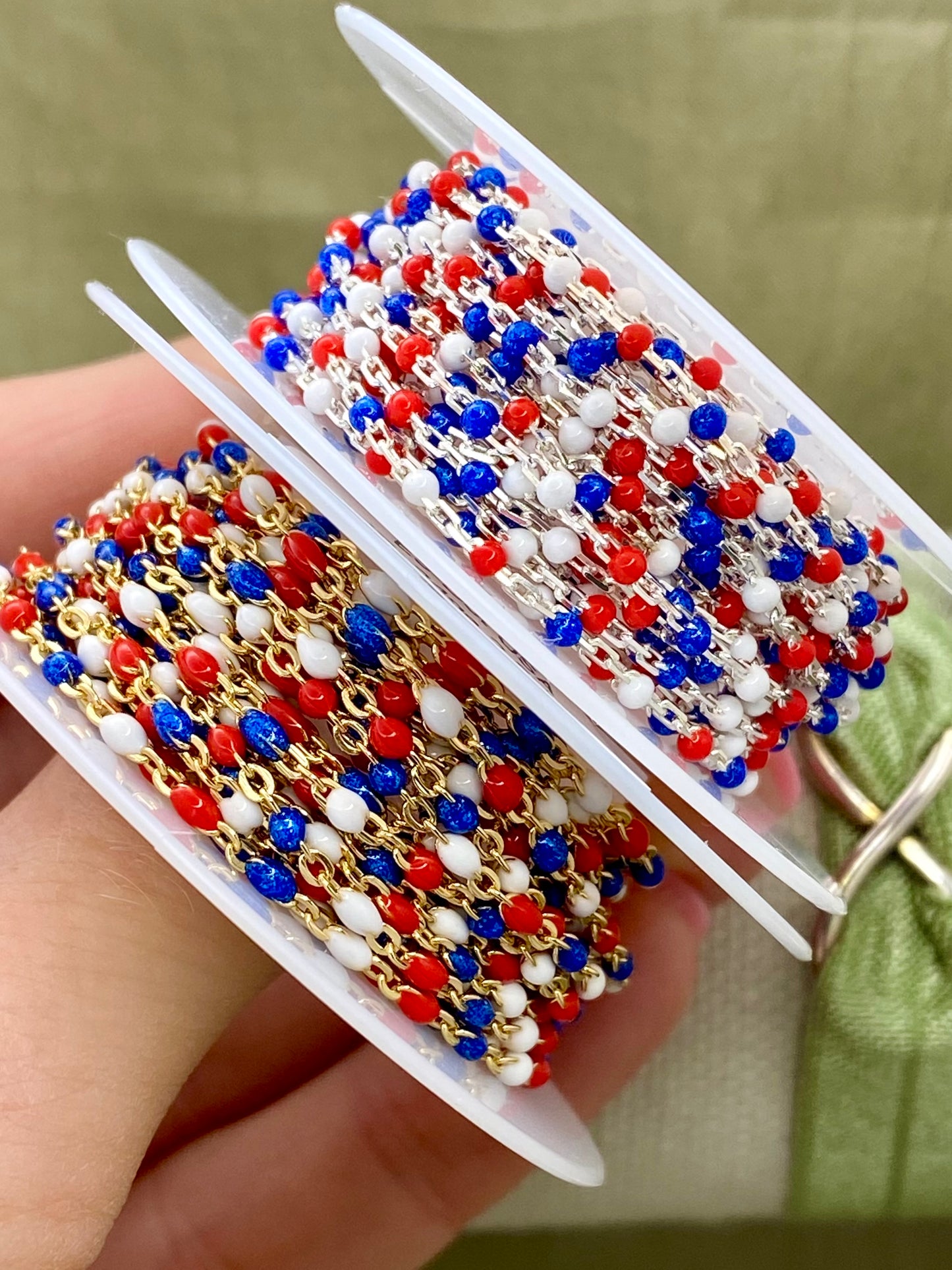 Red White Blue USA Enamel Chain - Dot Cable - E9
