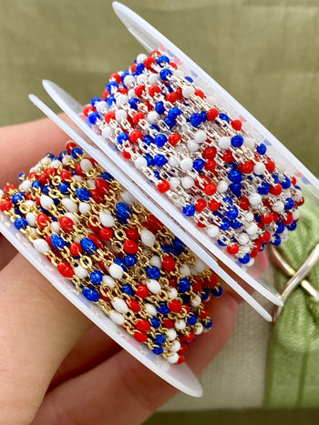Red White Blue USA Enamel Chain - Dot Cable - E9