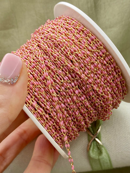 Glitter Pink Enamel Chain - Twin Paperclip - E13