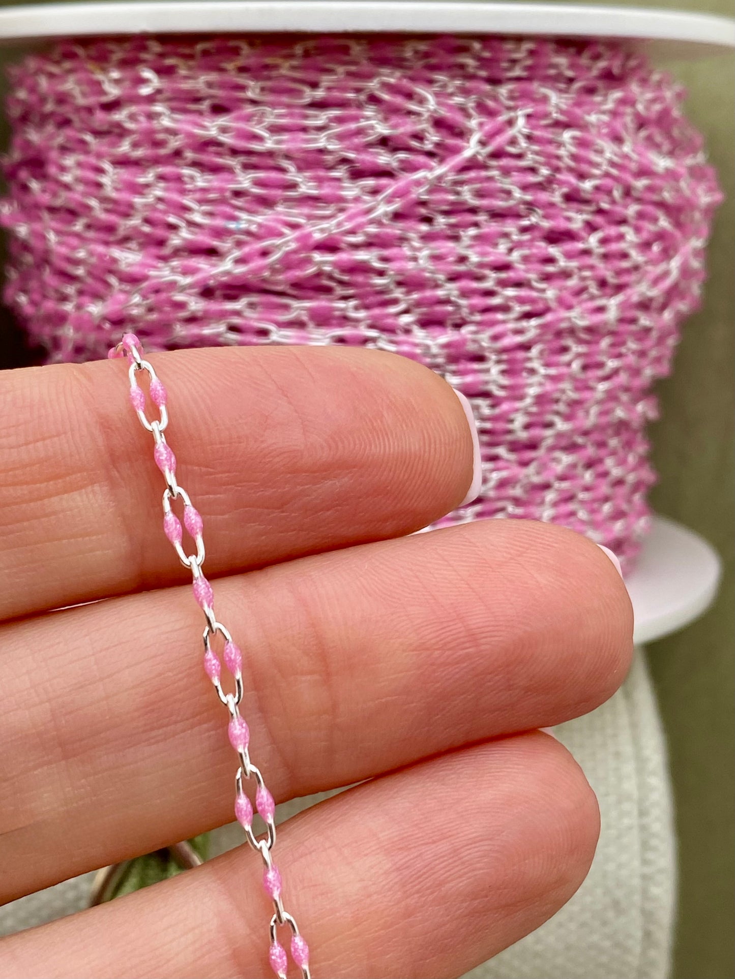 Glitter Pink Enamel Chain - Twin Paperclip - E13