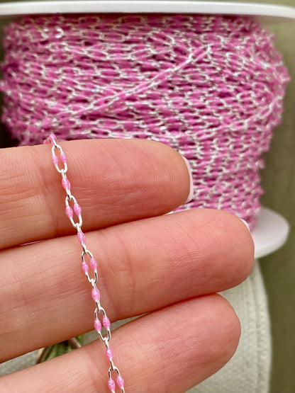 Glitter Pink Enamel Chain - Twin Paperclip - E13