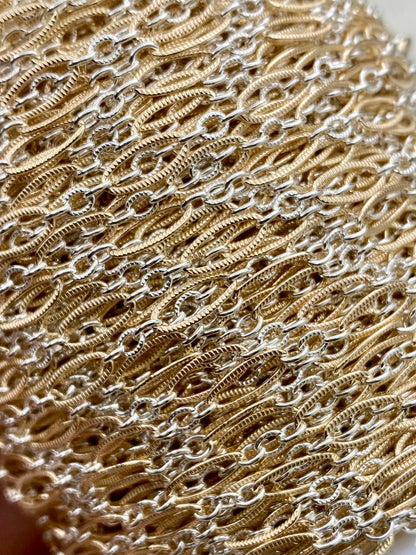 Mixed Metal Textured Oval Long & Short - C34