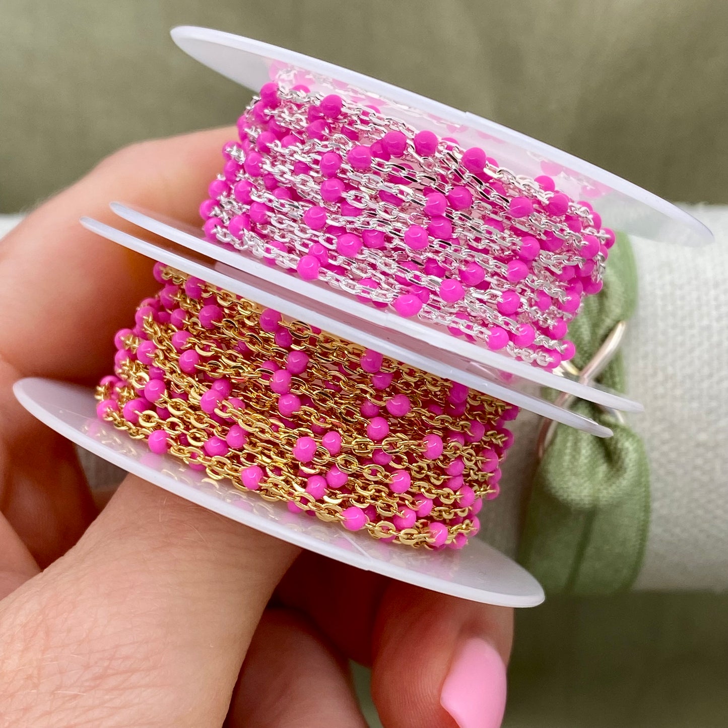 Hot Pink Enamel Chain - Dot Cable - E3