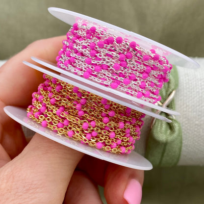Hot Pink Enamel Chain - Dot Cable - E3
