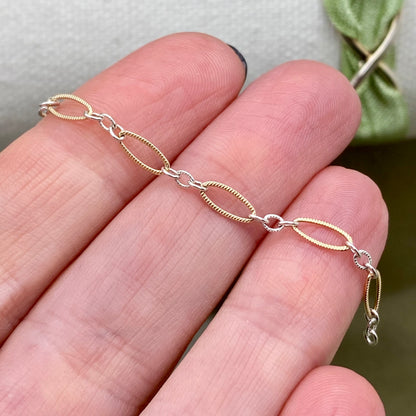 Mixed Metal Textured Oval Long & Short - C34