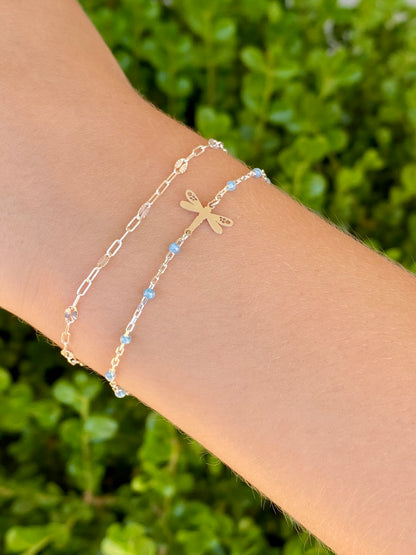 Glitter Blue Enamel Chain - Dot Cable - E18