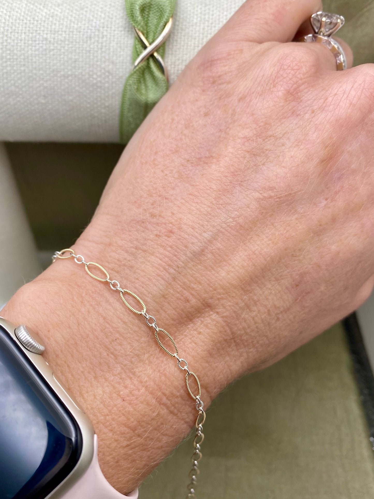 Mixed Metal Textured Oval Long & Short - C34