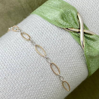 Mixed Metal Textured Oval Long & Short - C34