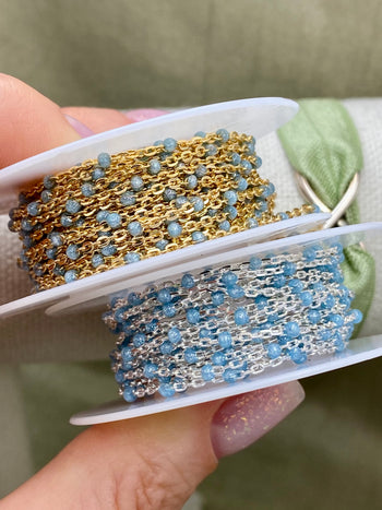 Glitter Blue Enamel Chain - Dot Cable - E18