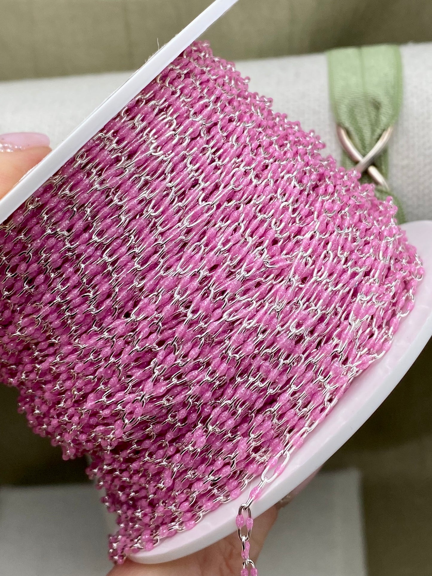 Glitter Pink Enamel Chain - Twin Paperclip - E13