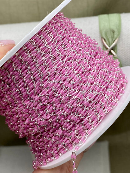 Glitter Pink Enamel Chain - Twin Paperclip - E13