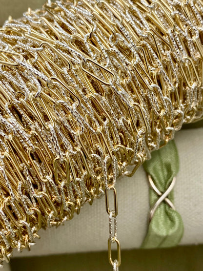 Huge Elongated Mixed Metal Paperclip Chain 4.40mm x 11.40mm - C50