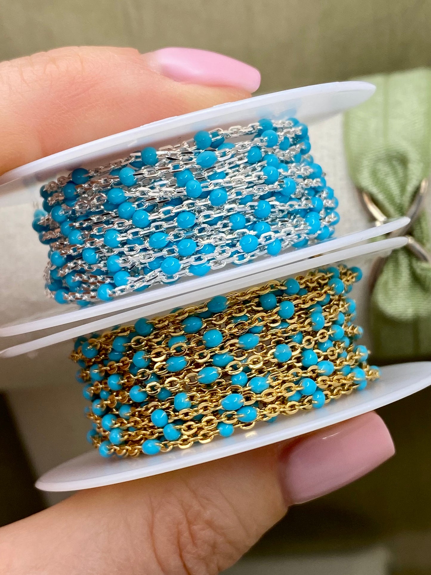 Turquoise Blue Enamel Chain - Dot Cable - E4