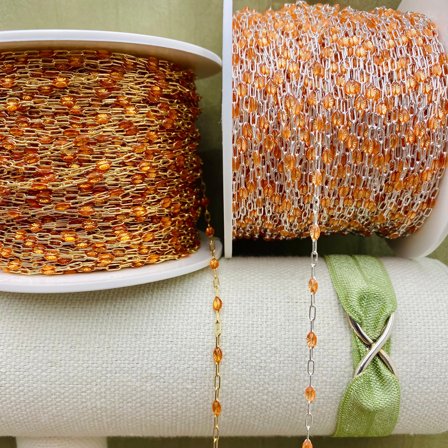 Peachy Orange Enamel Chain - Sunburst - E30