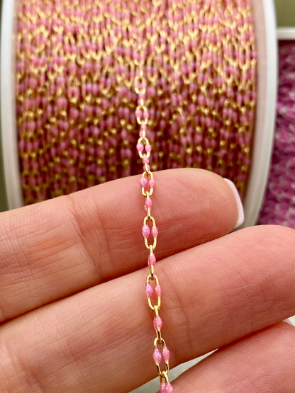 Glitter Pink Enamel Chain - Twin Paperclip - E13