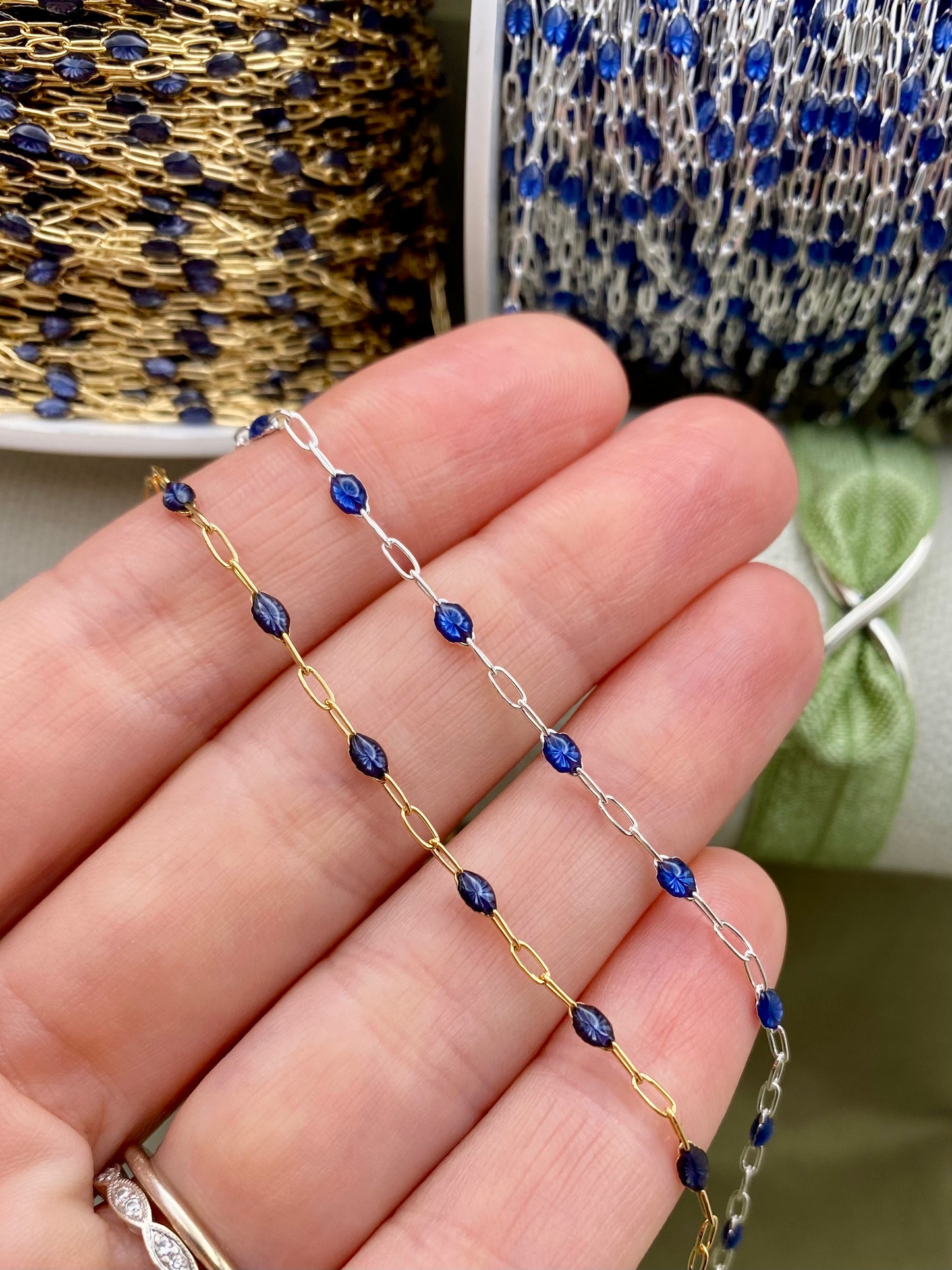 Cobalt Blue Enamel Chain - Sunburst - E26
