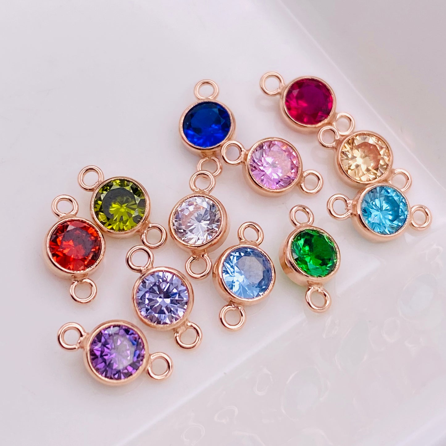 Luxe 4mm Birthstone Connectors Round - ROSE Gold Filled - 3 Pack/12 Pack - B41R - Luxe Colors