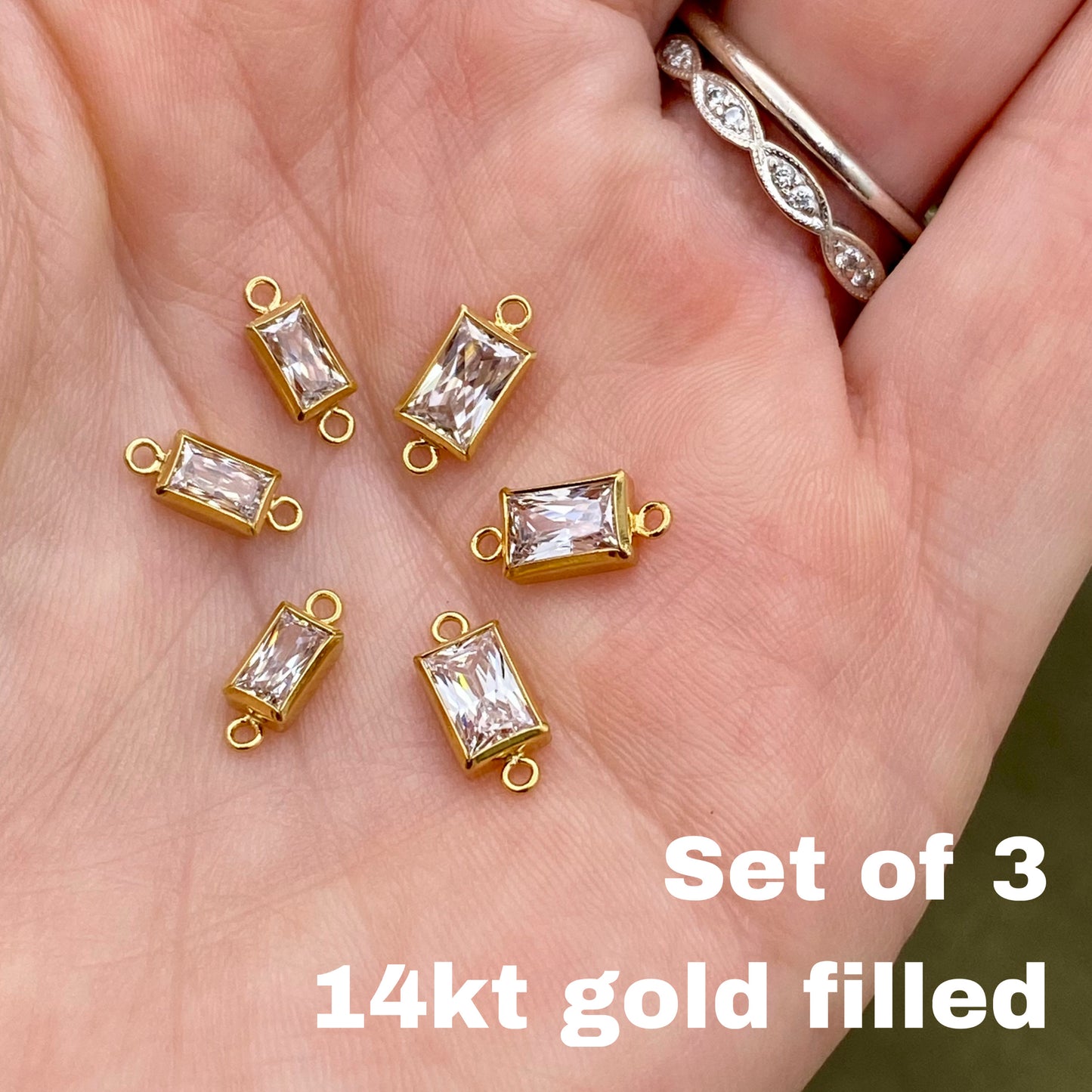 Rectangle Baguette Connectors 5mm & 6mm - 3 Pack - B42 B43 - Gold Filled