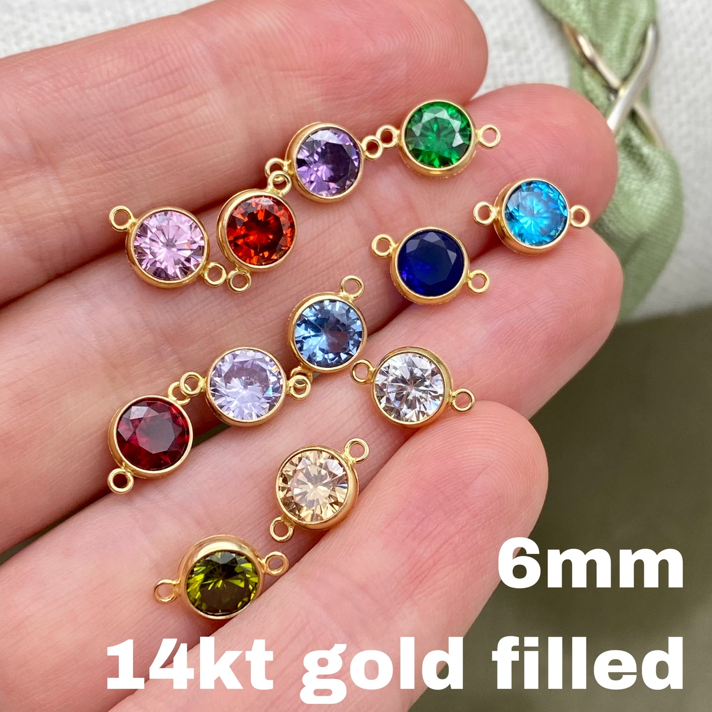 6mm Birthstone Connectors - Gold Filled - B45G - Luxe Colors