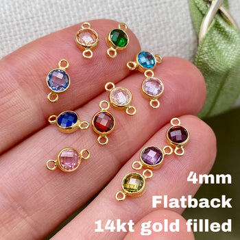 Flatback Birthstone Connectors 4mm - Gold Filled - B46G - Luxe Colors