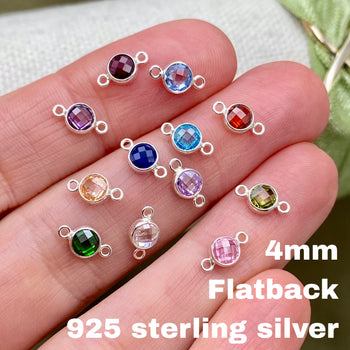 Flatback Birthstone Connectors 4mm - Sterling Silver- B46S - Luxe Colors