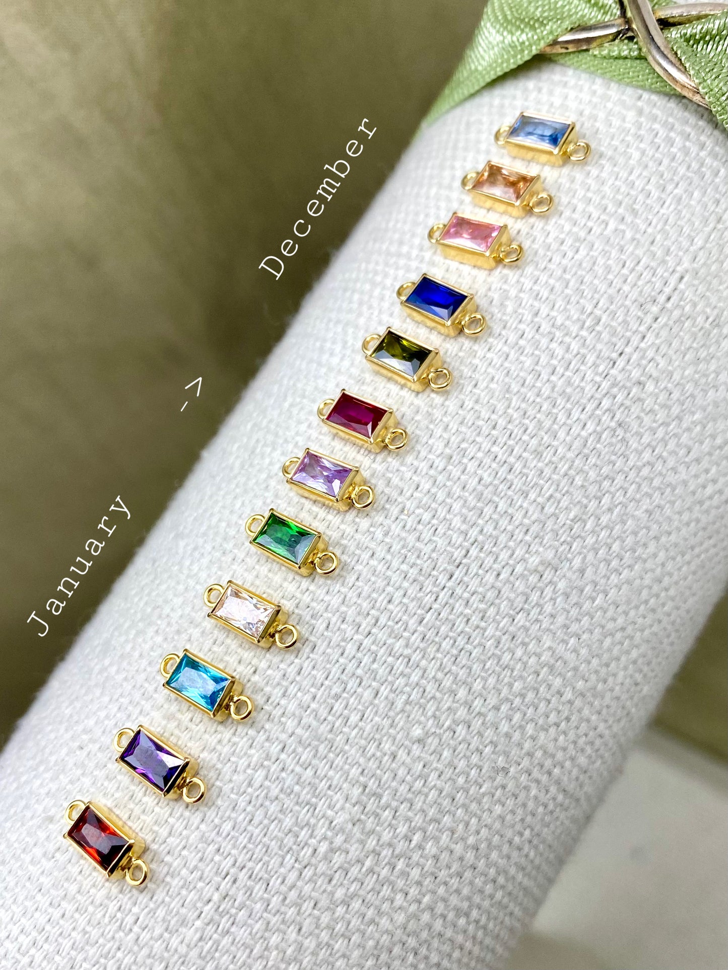 Luxe Baguette Rectangle Birthstone Connectors - Gold Filled - B42G - Luxe Colors