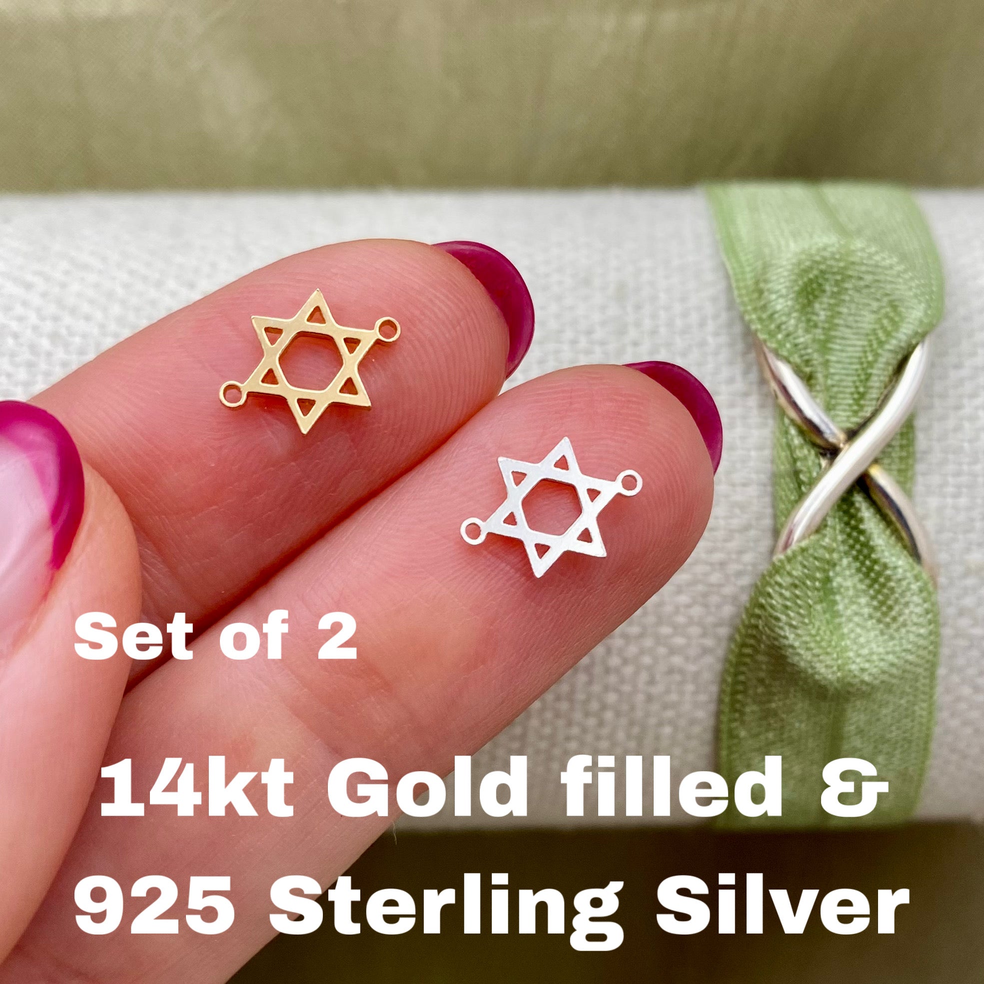 Set of 2 X 14kt Gold Filled or Sterling Silver Star of David Connectors ...