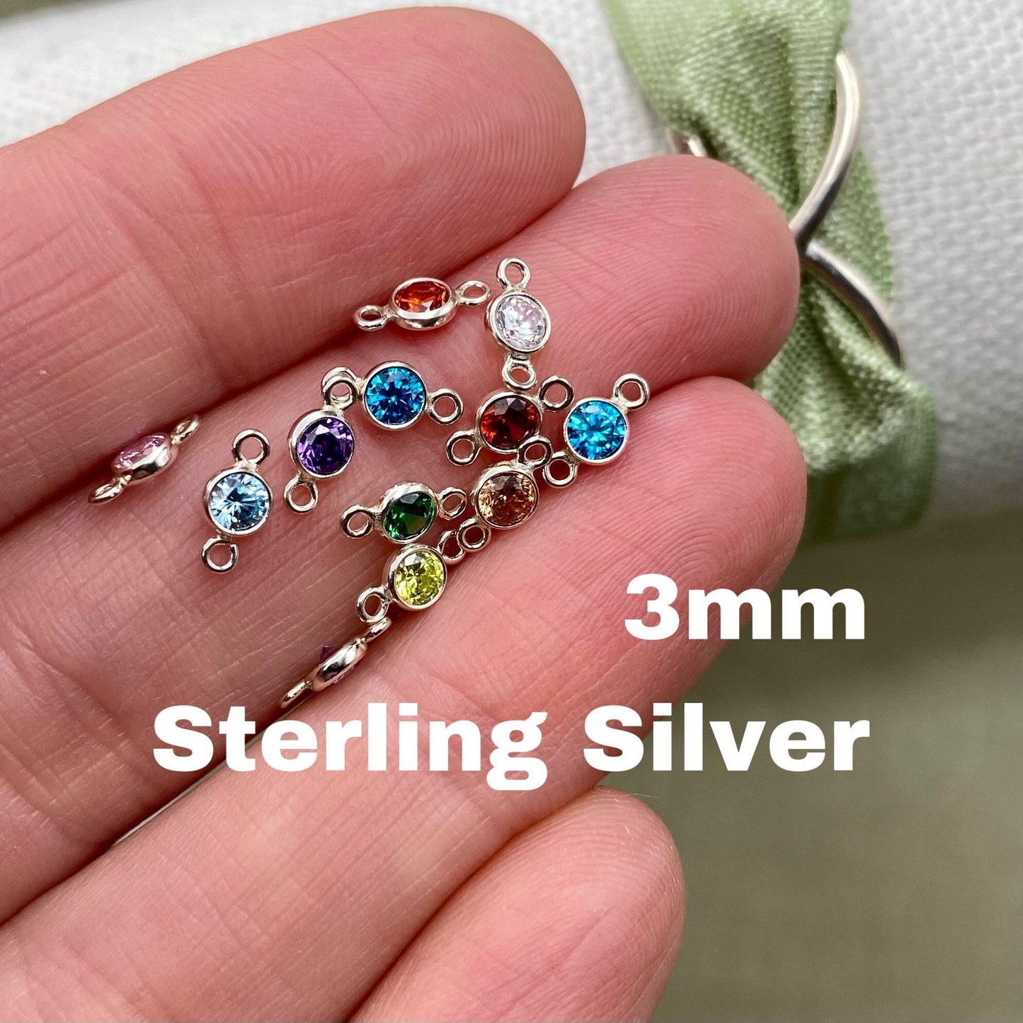 3mm Birthstone Connectors - Sterling Silver - B1S