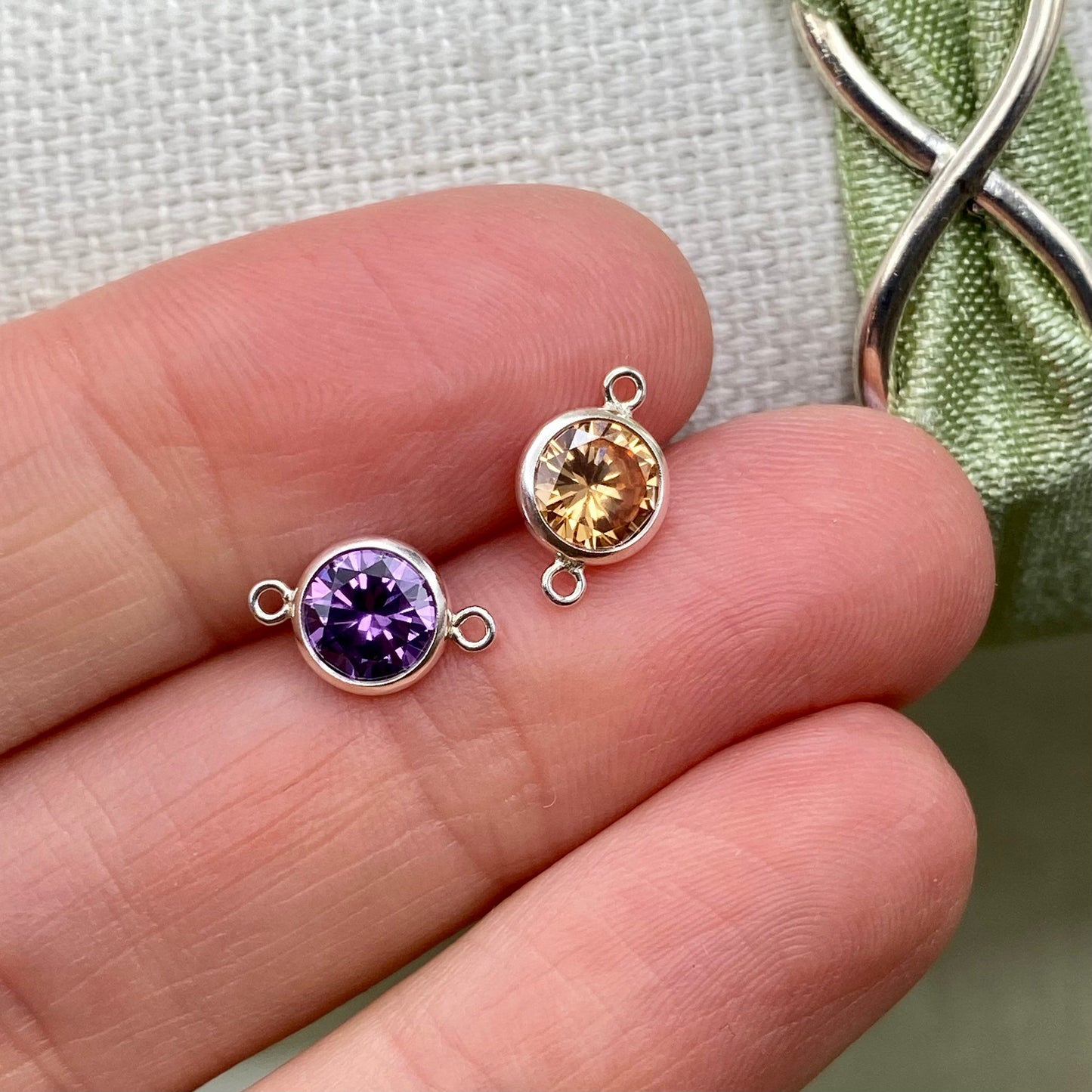 6mm Birthstone Connectors - Sterling Silver - B3S