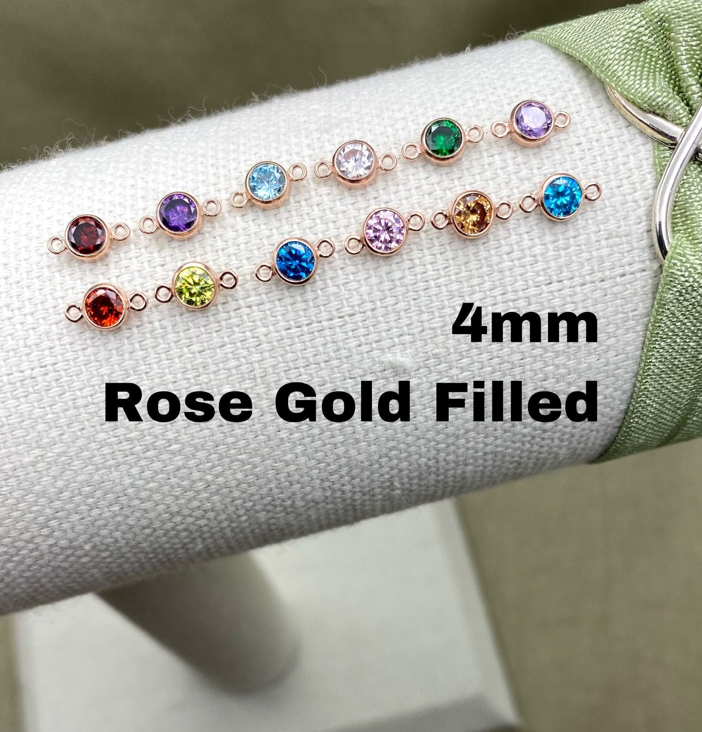 4mm Birthstone Connectors Round - Rose Gold Filled - B2R