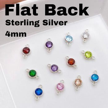 Flatback Birthstone Connectors 4mm - Sterling Silver- B4S