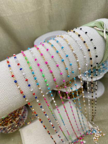 Pink & White Enamel Chain - Dot Cable - E17