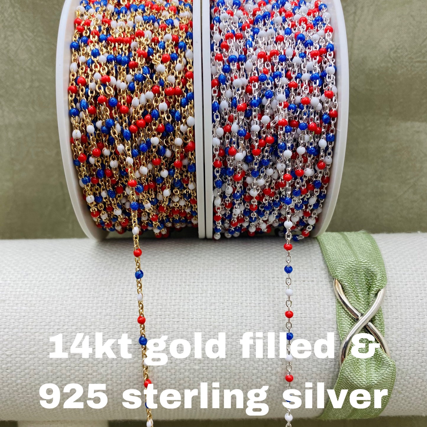Red White Blue Enamel Chain - Dot Cable - E9
